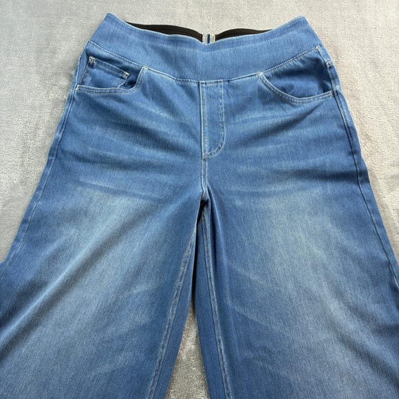 Halara Petite Size Medium Wide Leg Denim Look Stretch Pants Comfy Pull on - Picture 5 of 14